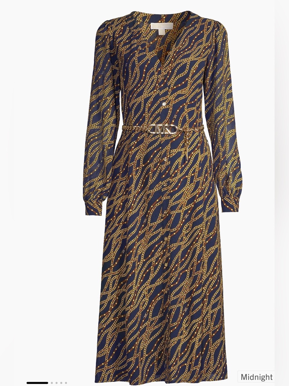 Chain-Print  Long Sleeve Midi Dress